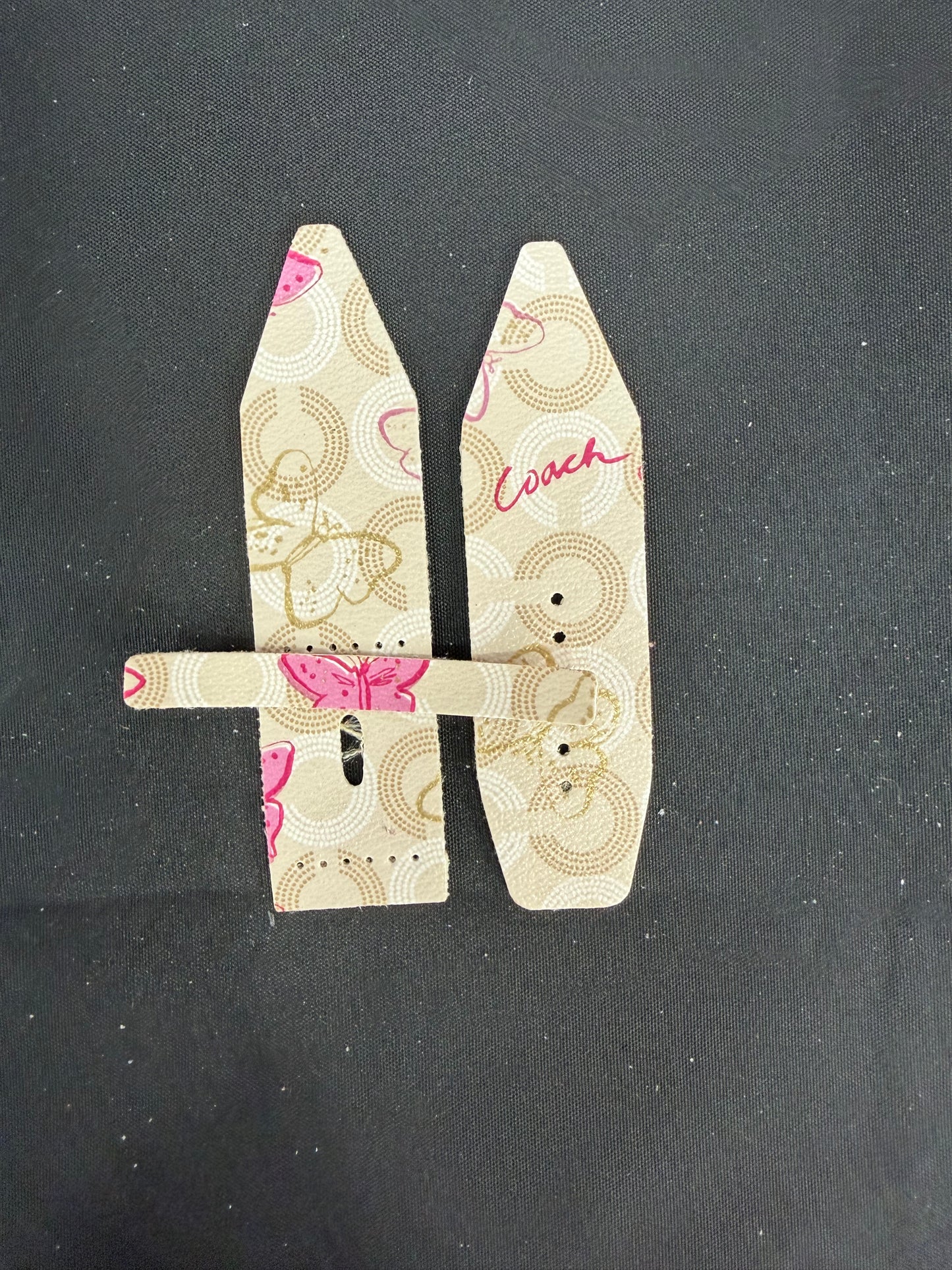 LC-Alpa 3- Gold Open Winged Butterflies with logo-Authentic Upcycled Coach Pink & Gold Butterflies