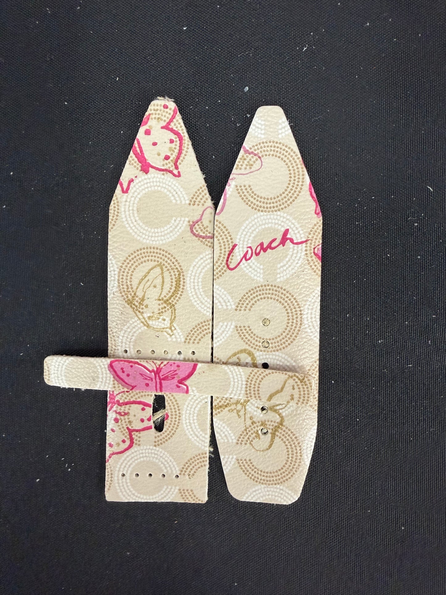 LC-Alpa 2- Gold Butterflies with logo-Authentic Upcycled Coach Pink & Gold Butterflies