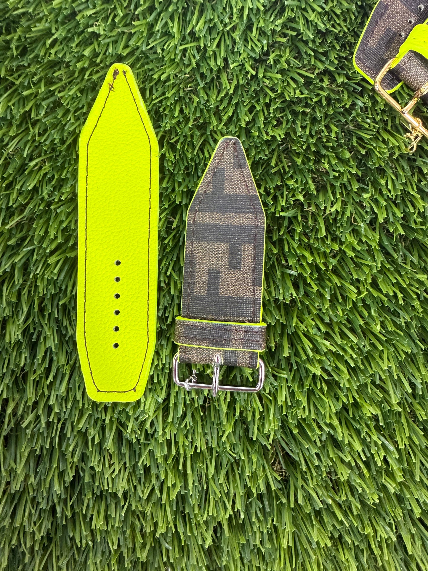 OTD-Fun Fendi Neon Yellow - Authentic Upcycled Traditional Brown Zucca Fendi