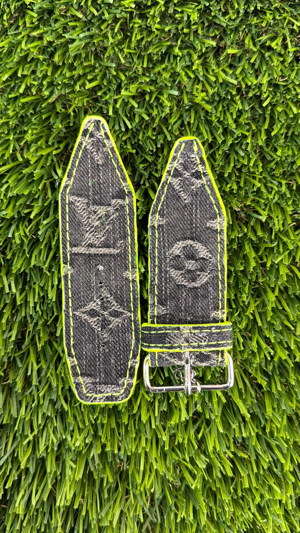 OTD-Authentic Upcycled LV Black Denim All Neon Yellow