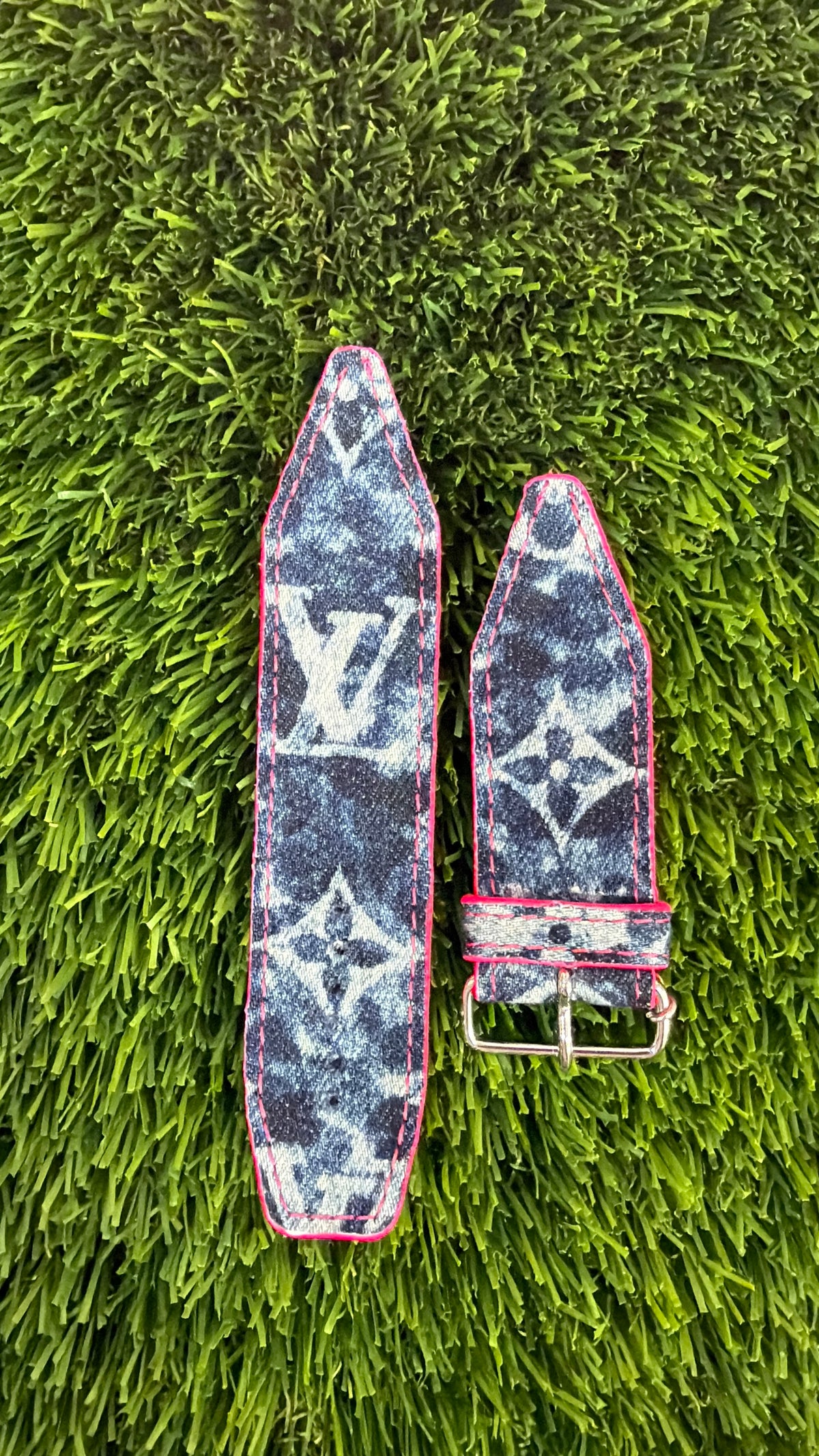 OTD-Authentic Upcycled LV Blue Denim Splash - Neon Pink