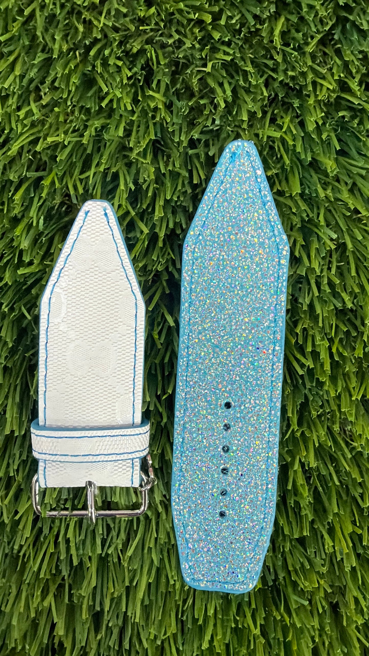 OTD-Authentic Upcycled White GG Imprime with Sky Blue