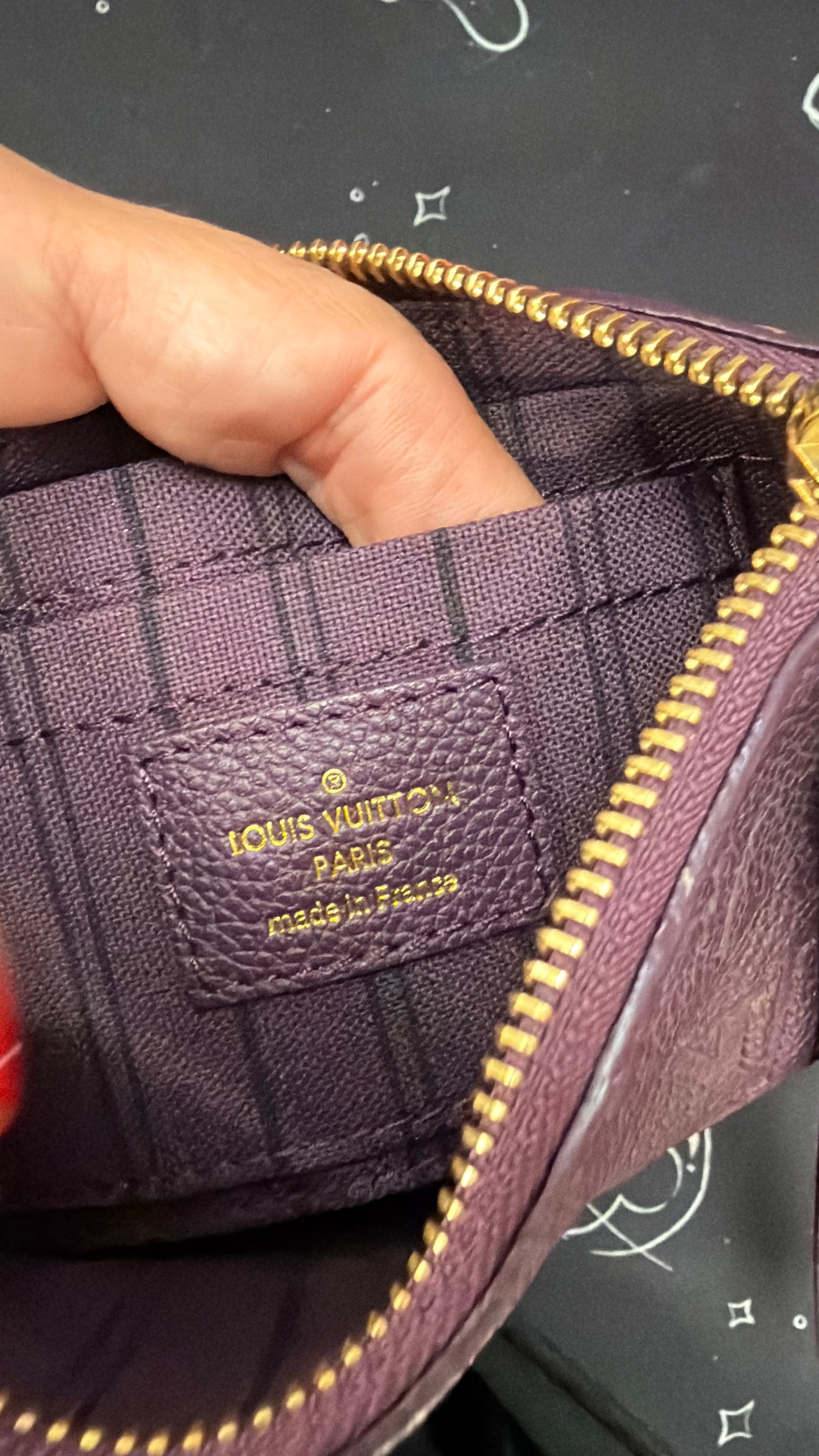 LV Aube Empreinte Zippered Wristlet (Purple)