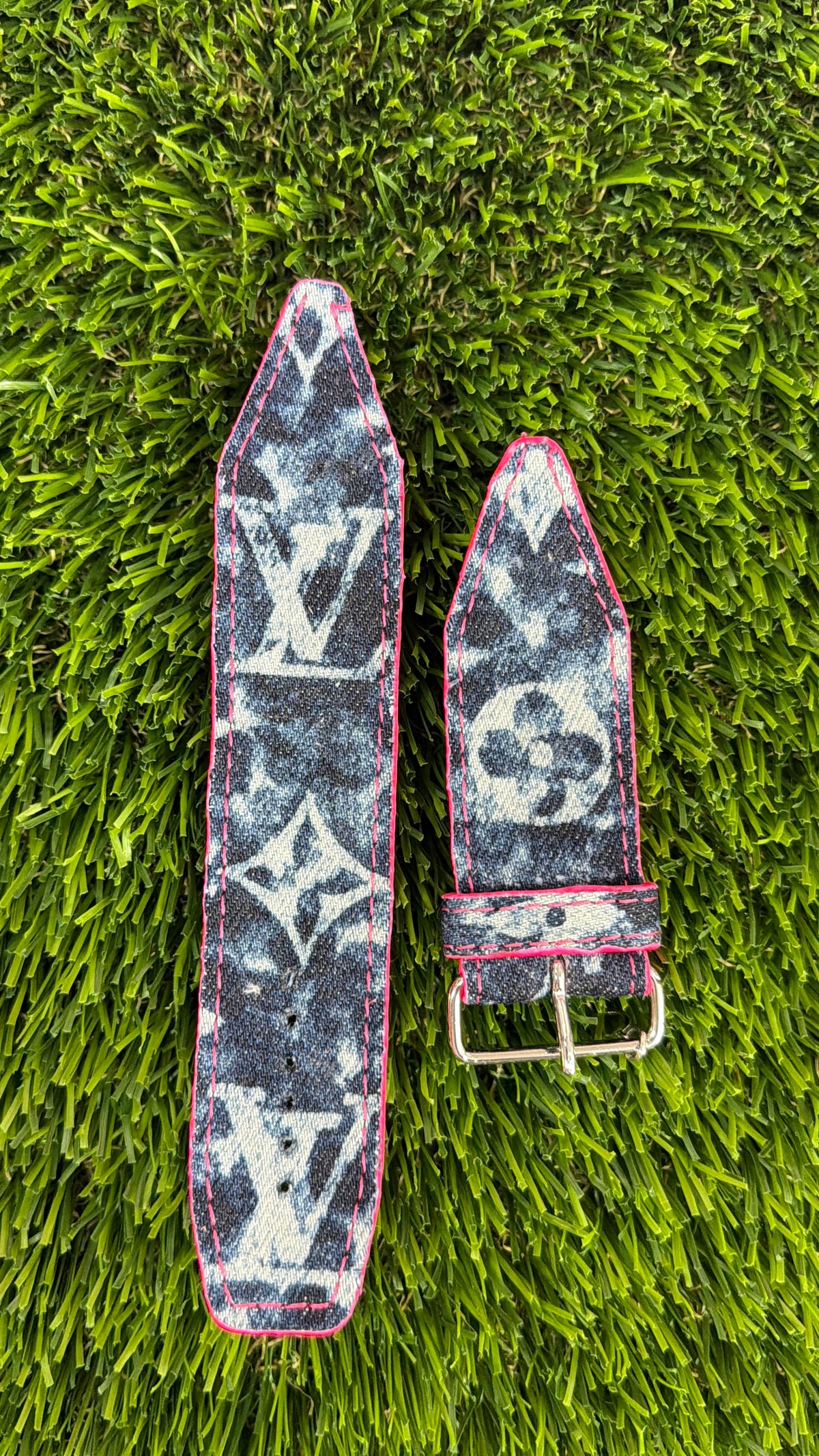 OTD-Authentic Upcycled LV Blue Denim Splash - Neon Pink