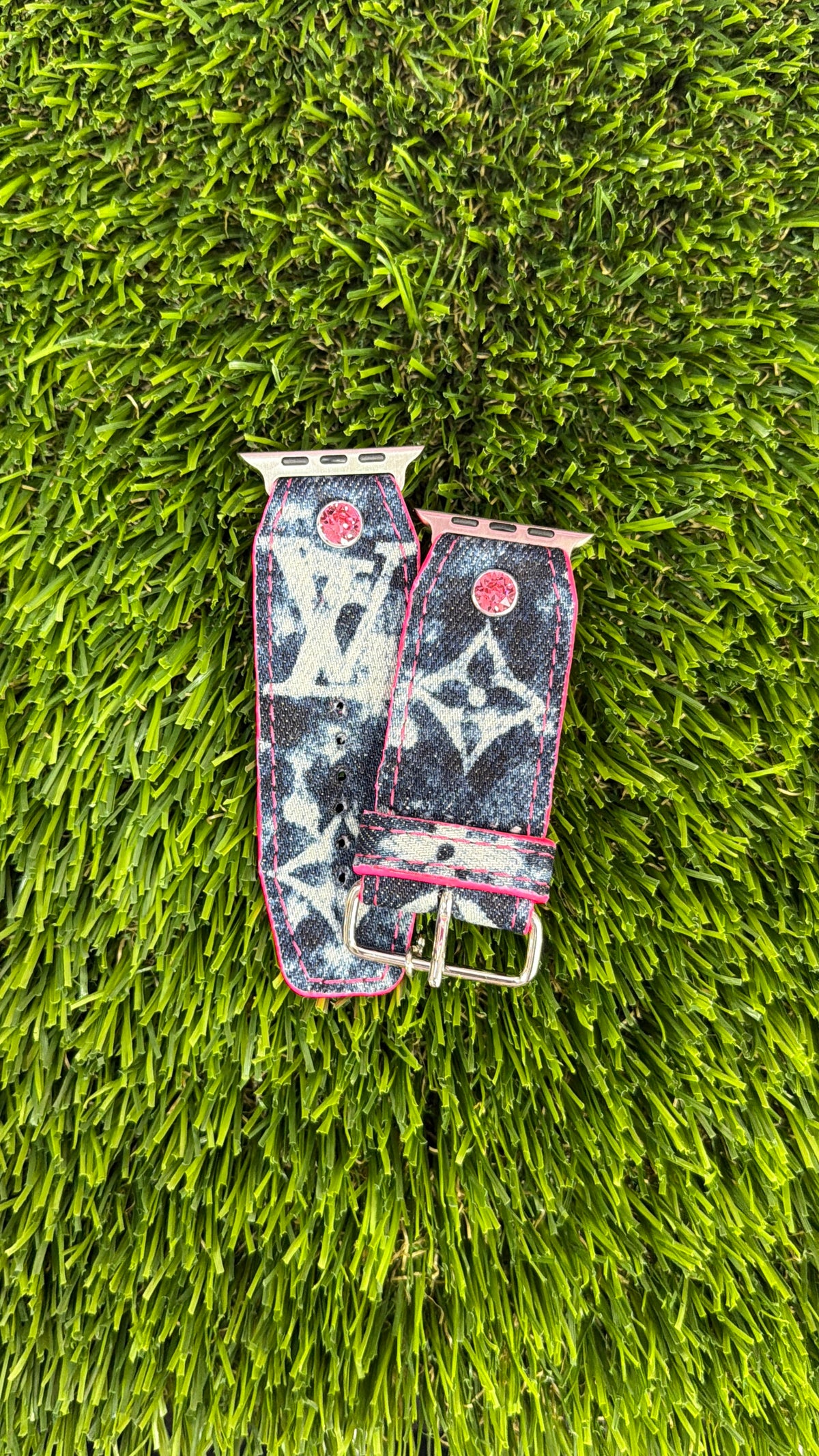 OTD-Authentic Upcycled LV Blue Denim Splash - Neon Pink
