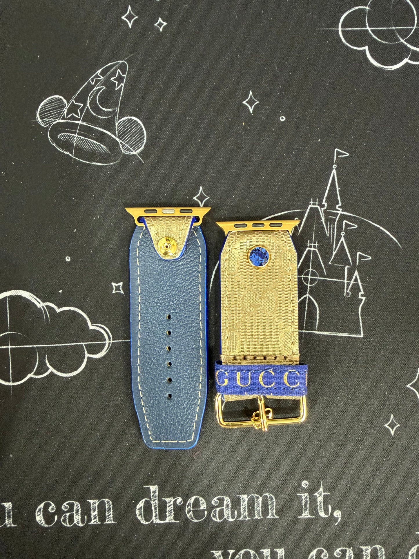 OTD-ALPHA-Diamond Cut-Authentic Upcycled Gold GG Imprime with Blue