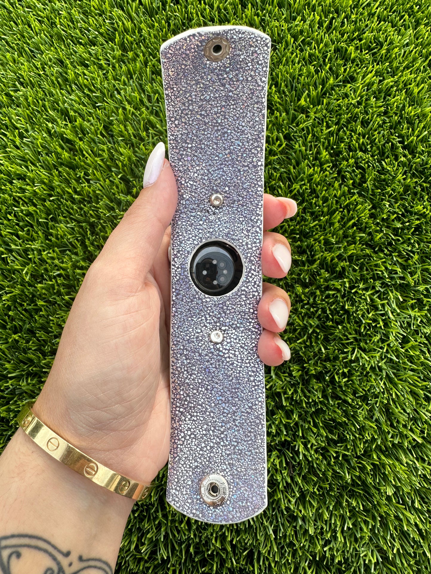 This is an authentic upcycled Dooney & Bourke band. It is made out of a coated canvas material and lined with a leather of your choice. You get to select your cut, your lining, and your embellishments. The edge paint will match the background color of the band.