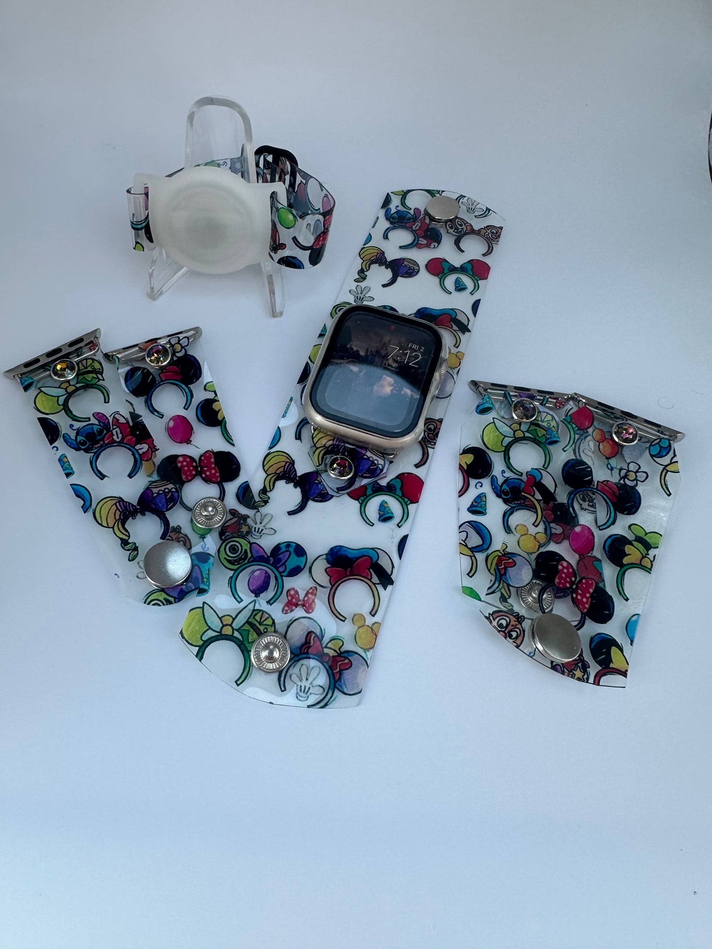 These items are made out of a PVC waterproof material, approximately 0.6 mm in thickness. The adult bands can be embellished with crystals or studs with matching hardware.