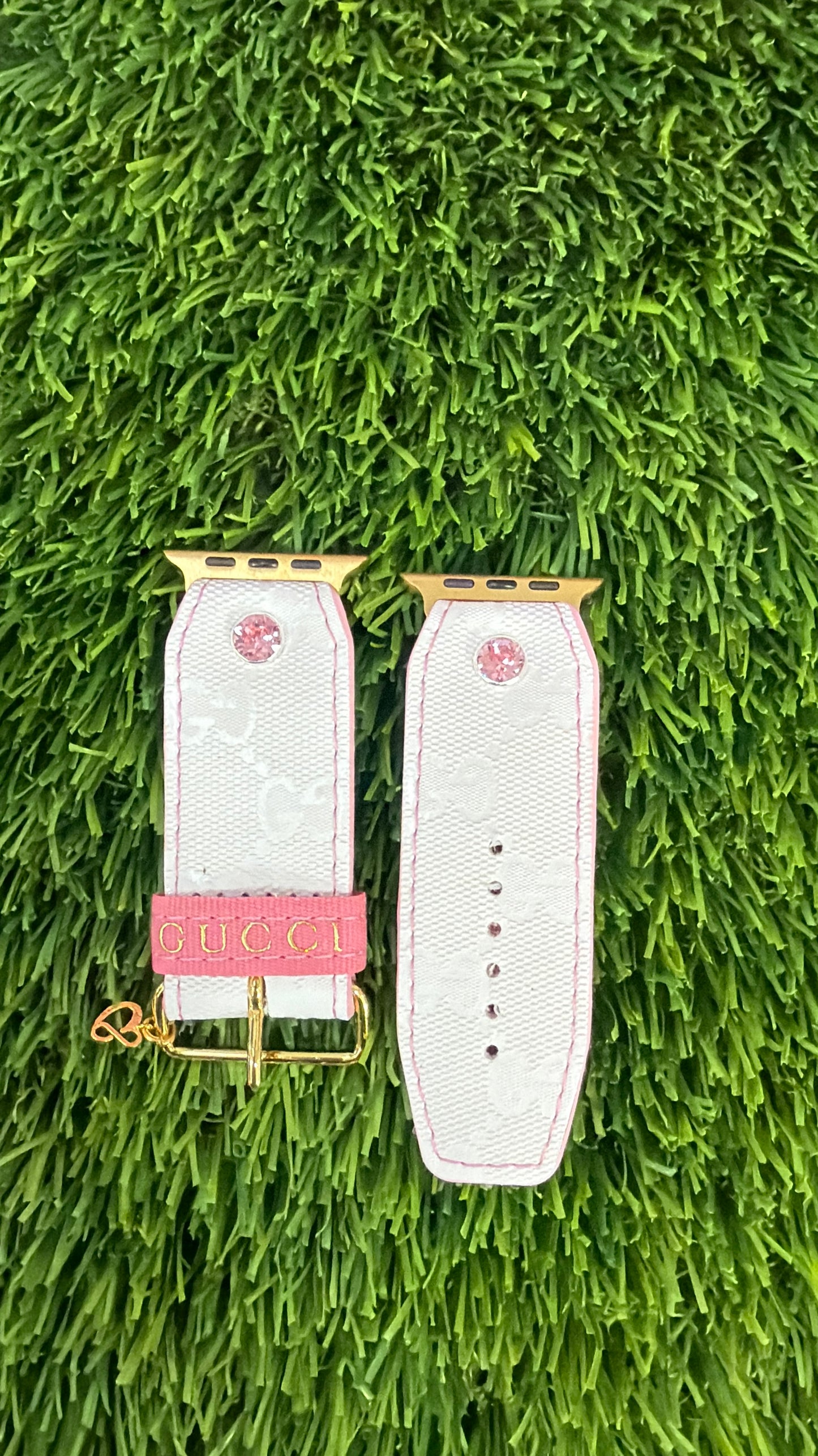 OTD-Authentic Upcycled White GG Imprime with Pink