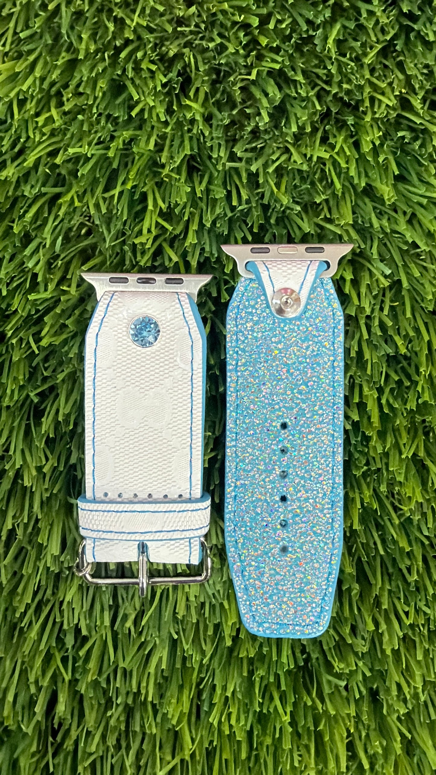 OTD-Authentic Upcycled White GG Imprime with Sky Blue