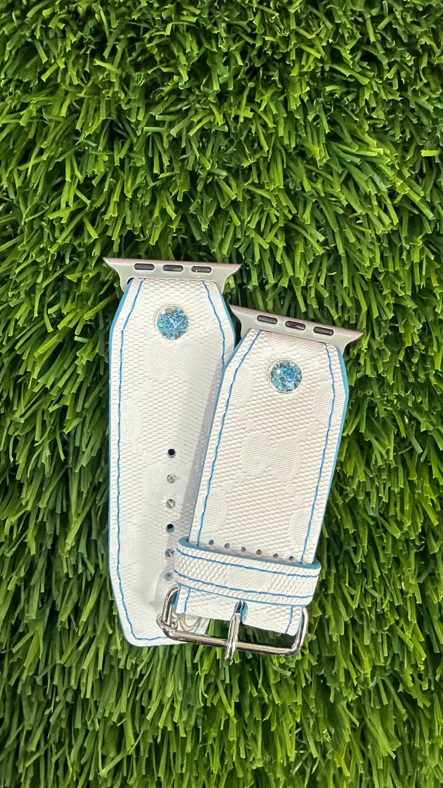 OTD-Authentic Upcycled White GG Imprime with Sky Blue