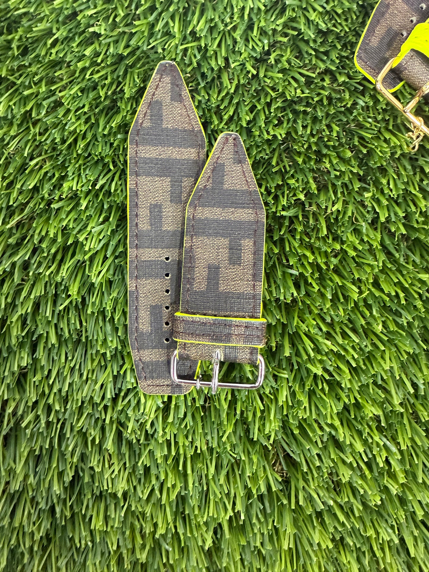 OTD-Fun Fendi Neon Yellow - Authentic Upcycled Traditional Brown Zucca Fendi