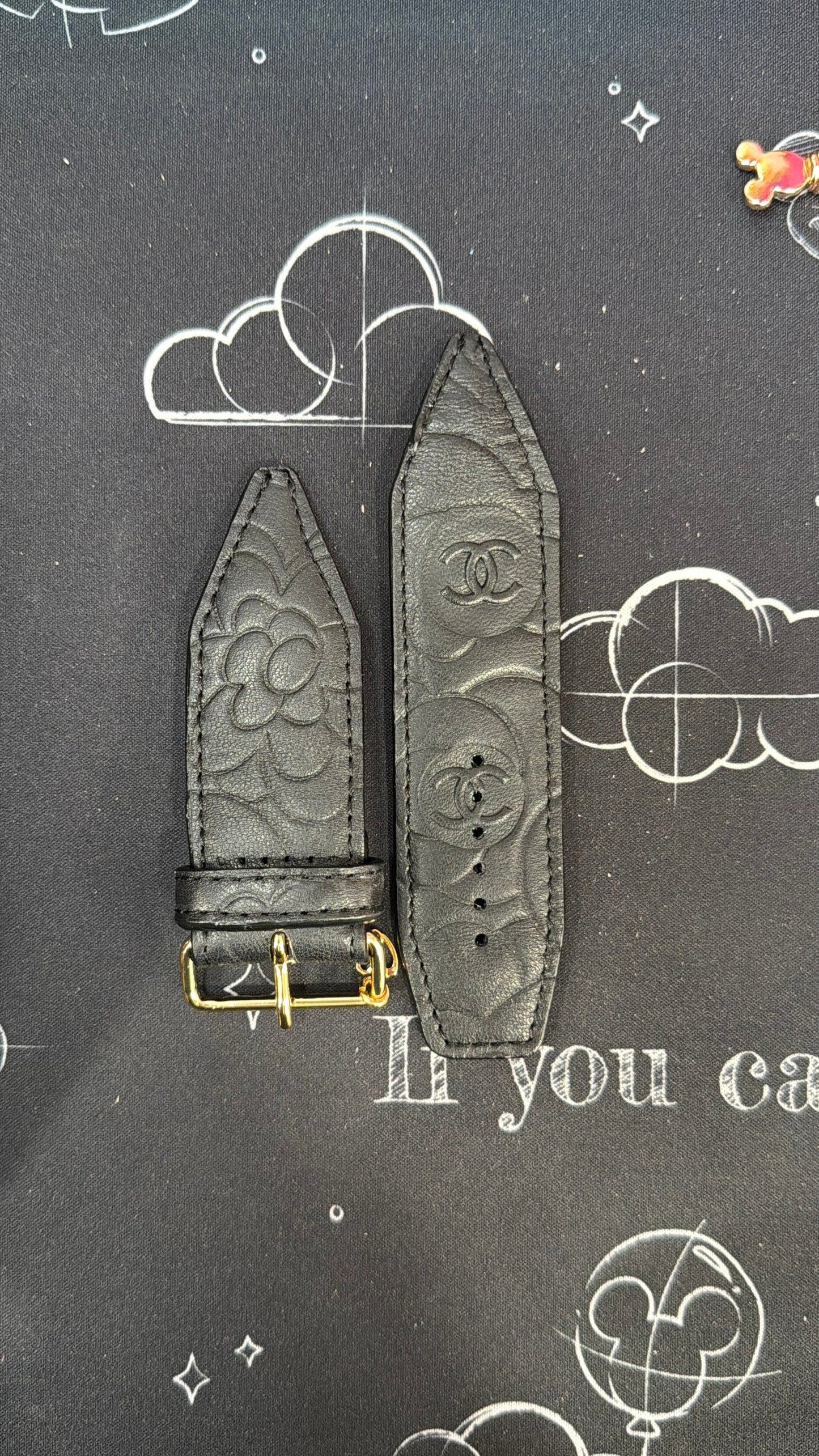 OTD-Beta-Authentic Upcycled Black Camillia Flower Leather Chanel (Double Logo)