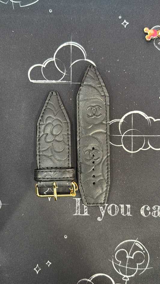 OTD-Beta-Authentic Upcycled Black Camillia Flower Leather Chanel (Double Logo)