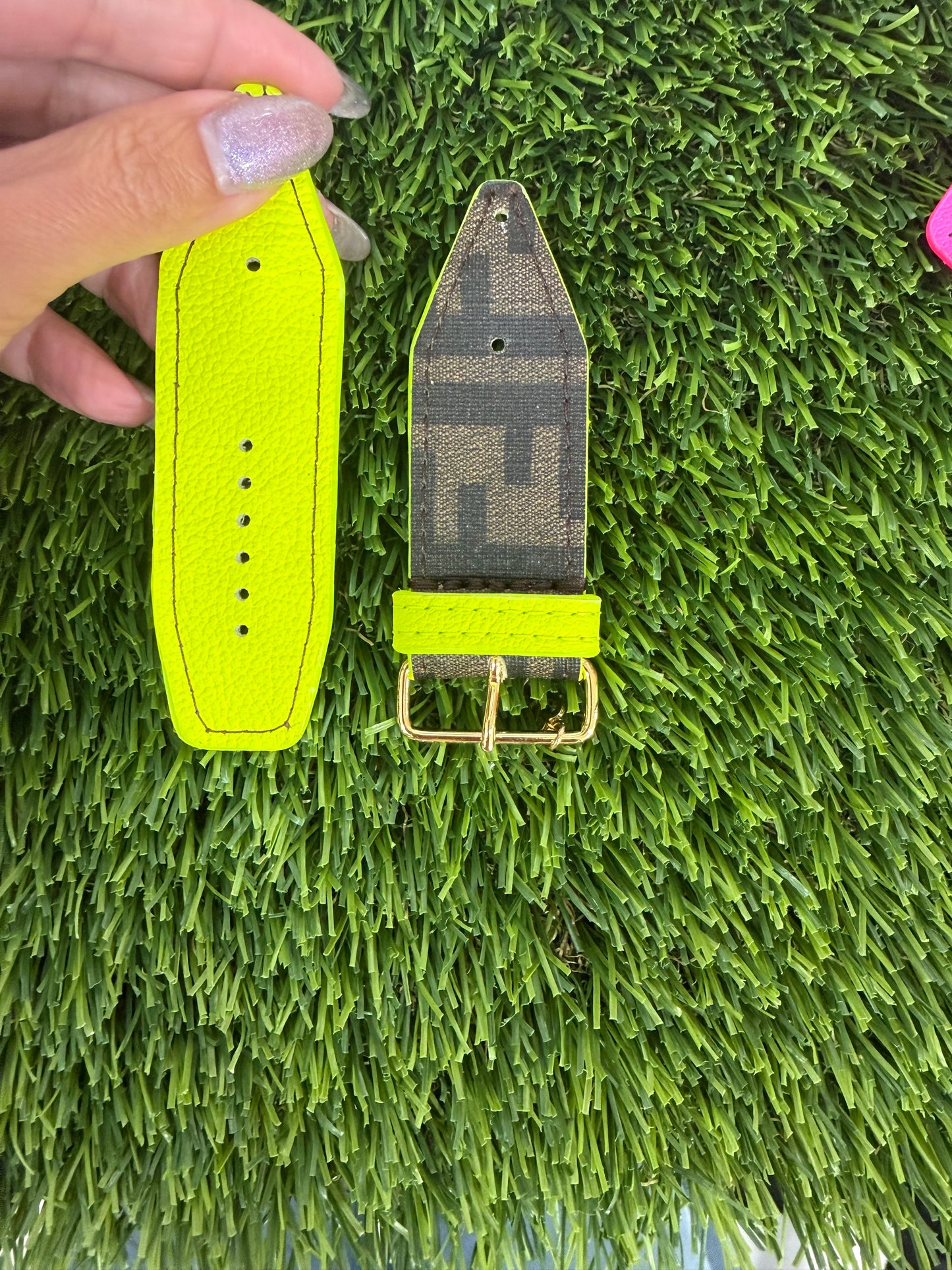 OTD-Fun Fendi Neon Yellow - Authentic Upcycled Traditional Brown Zucca Fendi