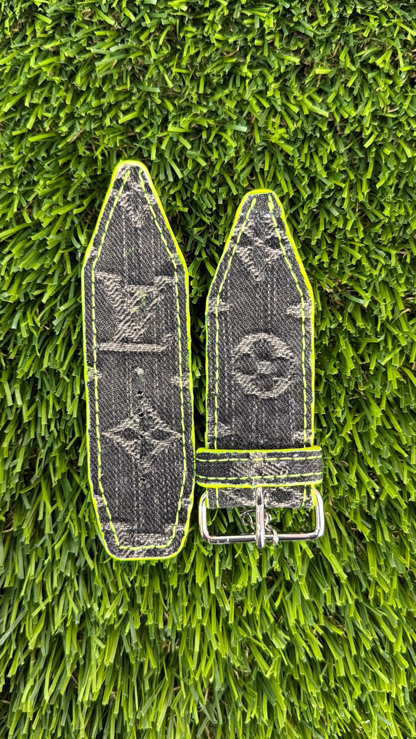 OTD-Authentic Upcycled LV Black Denim All Neon Yellow