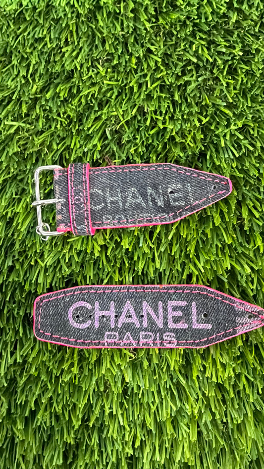 OTD-Authentic Upcycled Chanel Black Denim All Neon Pink