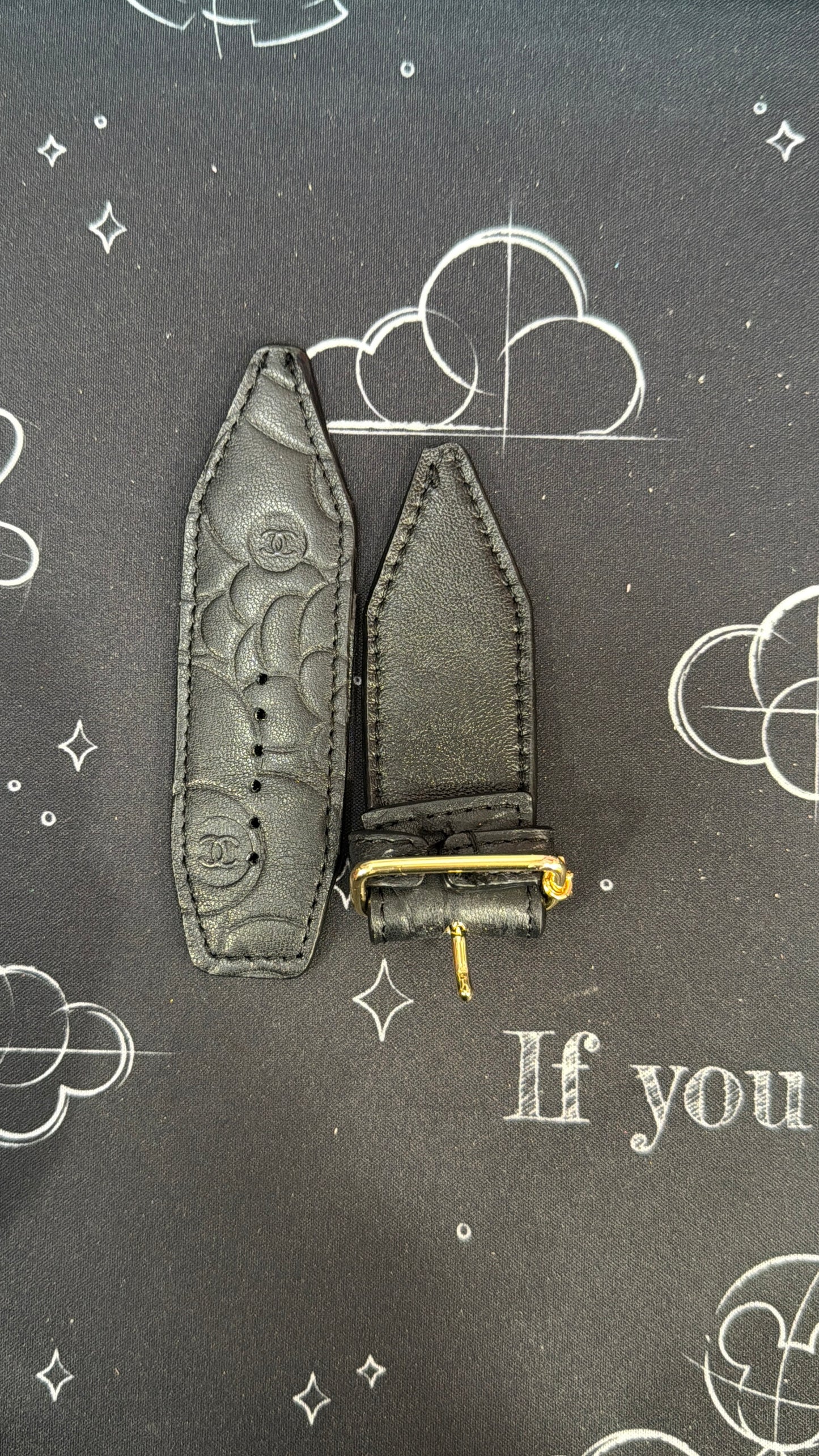 OTD-Alpha-Authentic Upcycled Black Camillia Flower Leather Chanel (Double Logo)