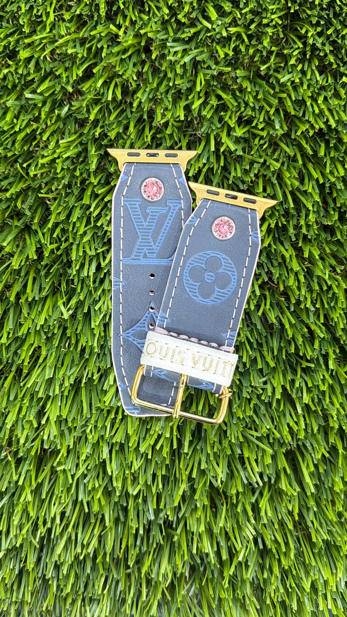 OTD-Alpha- Authentic Upcycled Rare Blue on Navy Shadow LV Monogram with Baby Pink