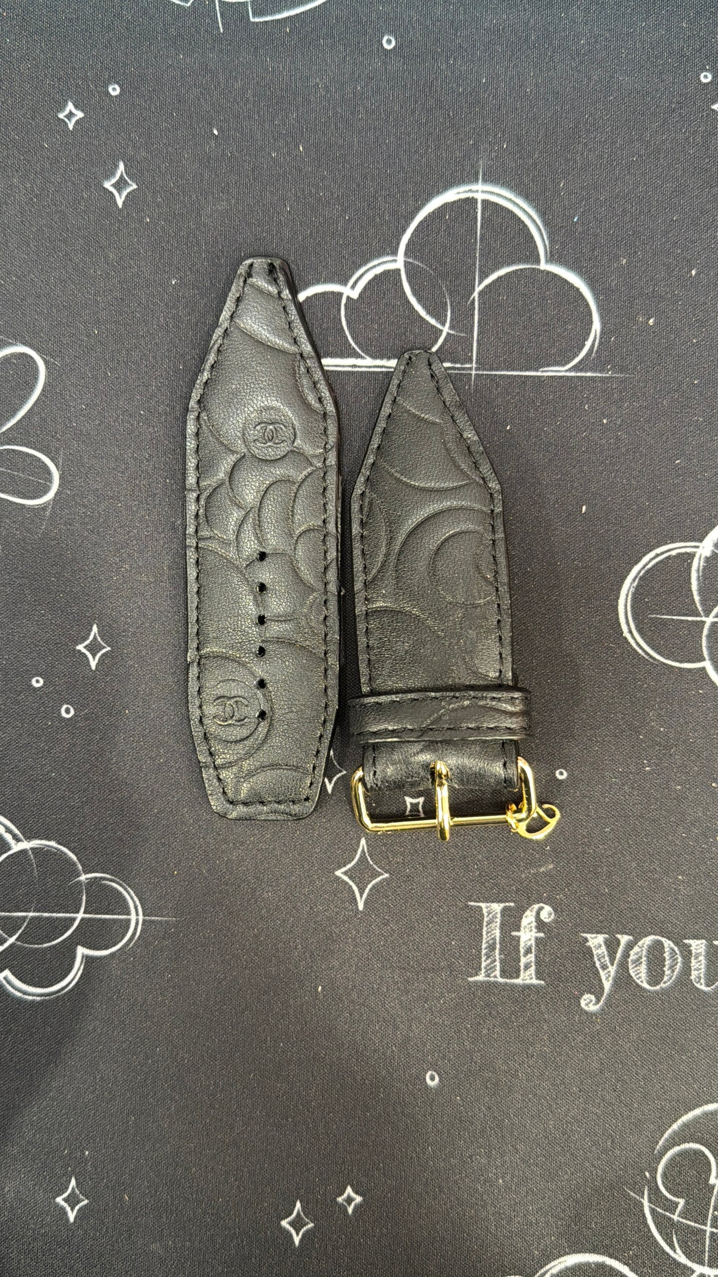 OTD-Alpha-Authentic Upcycled Black Camillia Flower Leather Chanel (Double Logo)