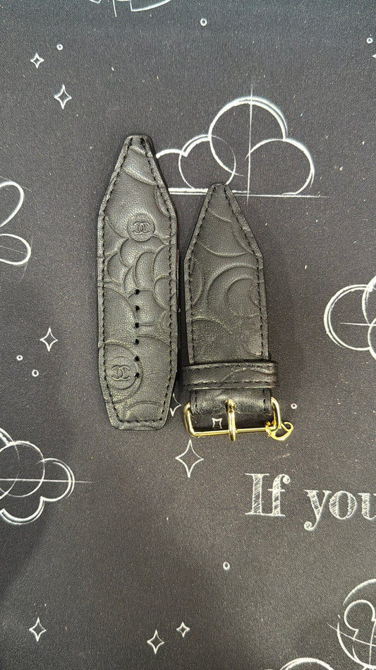 OTD-Alpha-Authentic Upcycled Black Camillia Flower Leather Chanel (Double Logo)