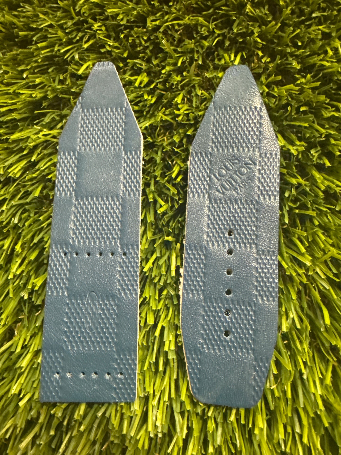Blemished-LC-Alpha-Authentic Upcycled Blue Damier Infini Logo on Tongue