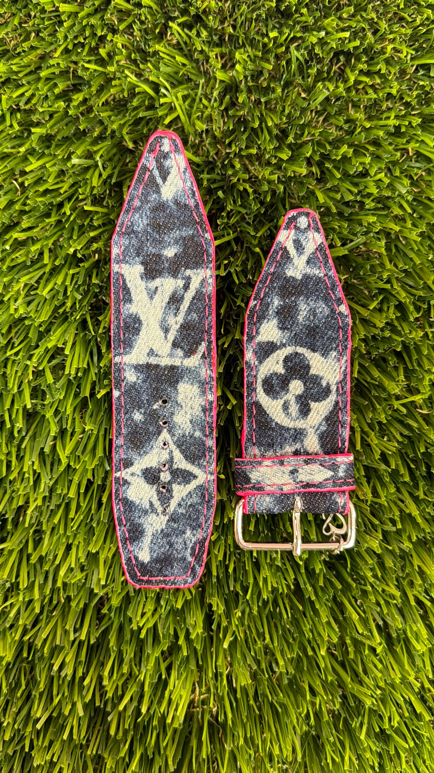 OTD-Authentic Upcycled LV Blue Denim Splash - Neon Pink