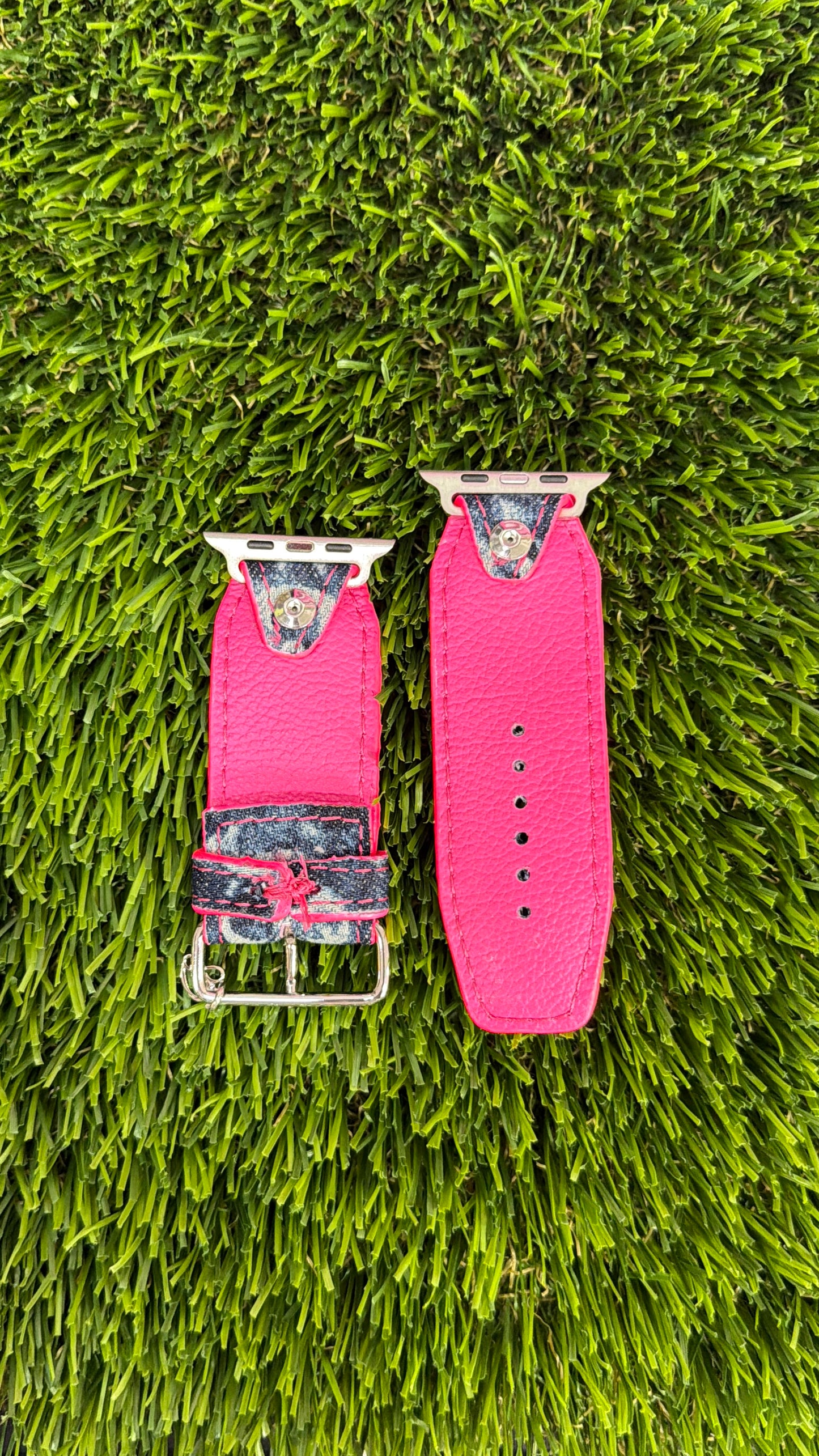 OTD-Authentic Upcycled LV Blue Denim Splash - Neon Pink