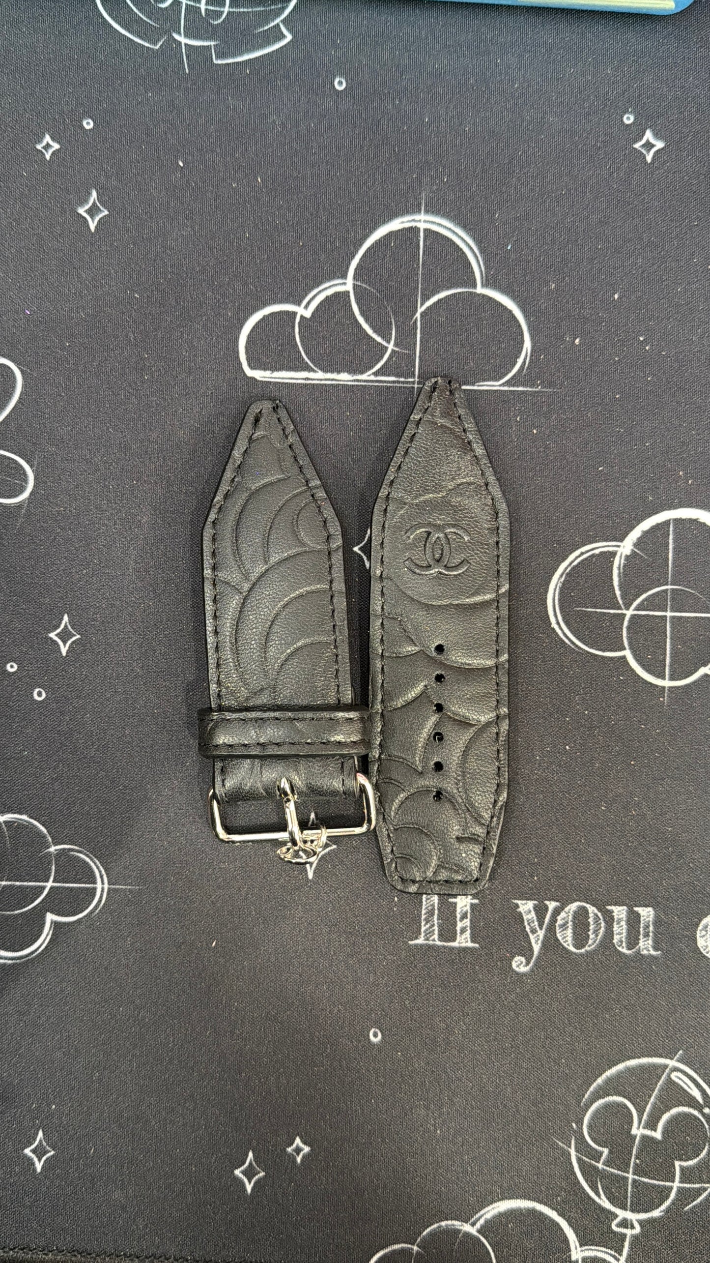 OTD-Alpha-Authentic Upcycled Black Camillia Flower Leather Chanel