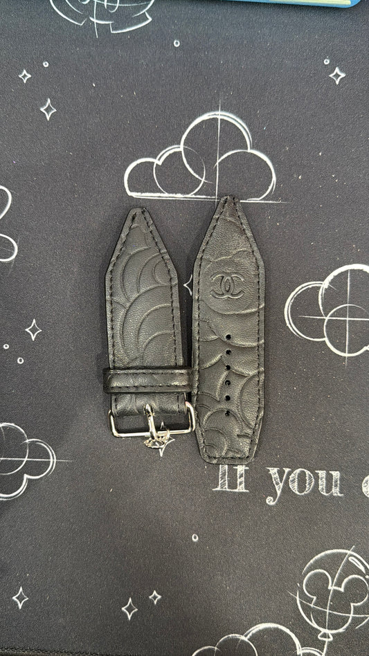 OTD-Alpha-Authentic Upcycled Black Camillia Flower Leather Chanel