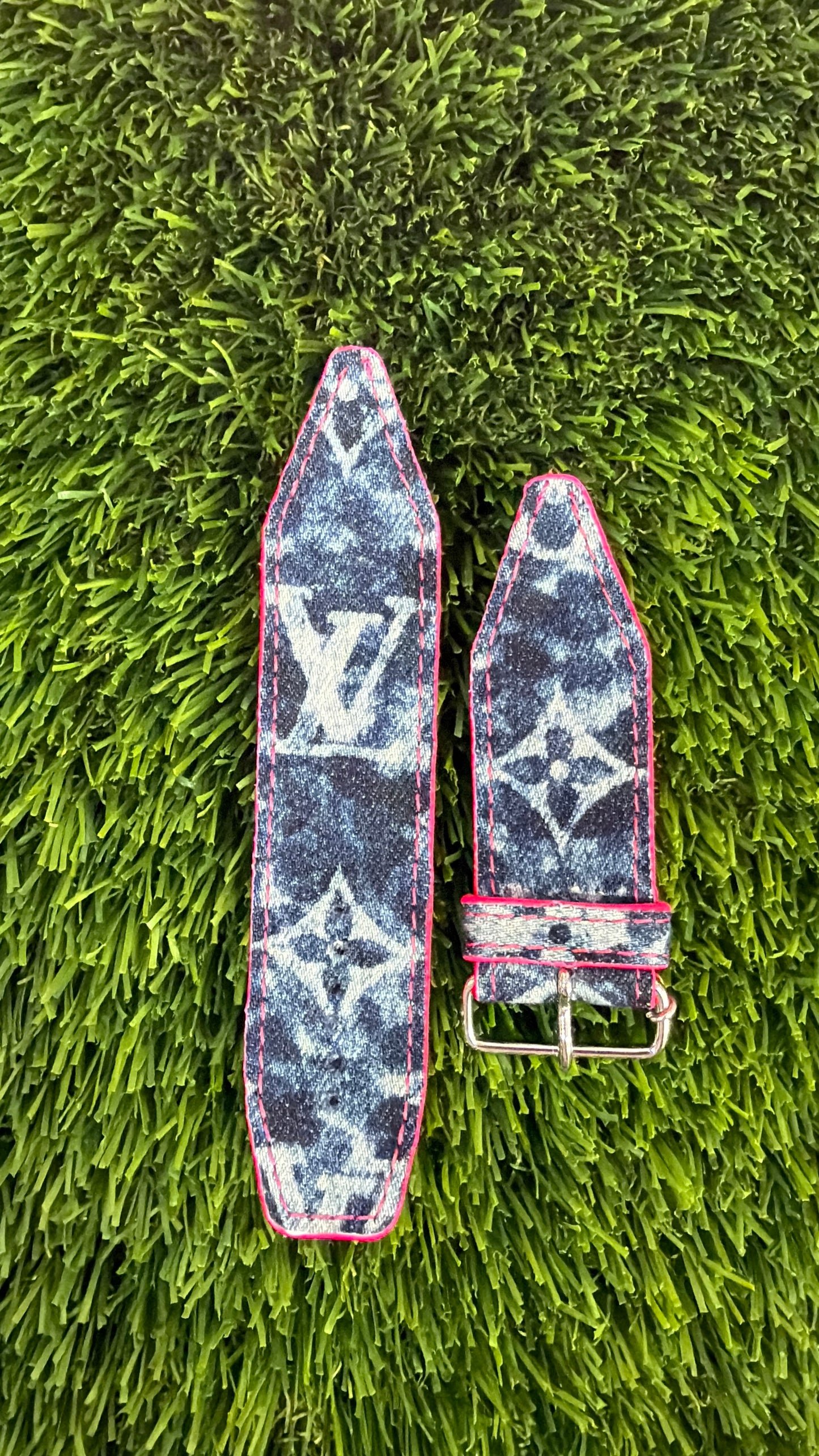OTD-Authentic Upcycled LV Blue Denim Splash - Neon Pink