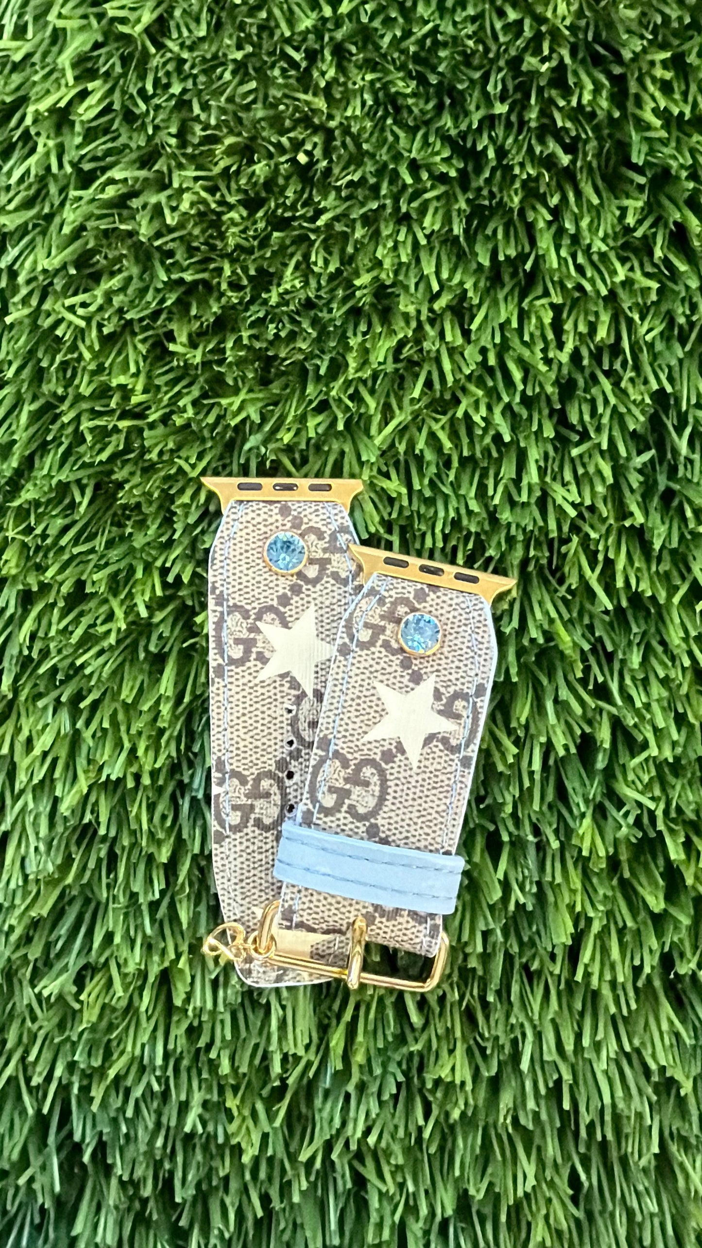 OTD-Authentic Upcycled GG Ivory Stars with Baby Blue