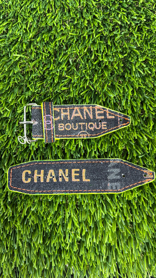 OTD-Authentic Upcycled Chanel Black Denim Neon Yellow w/ Neon Orange