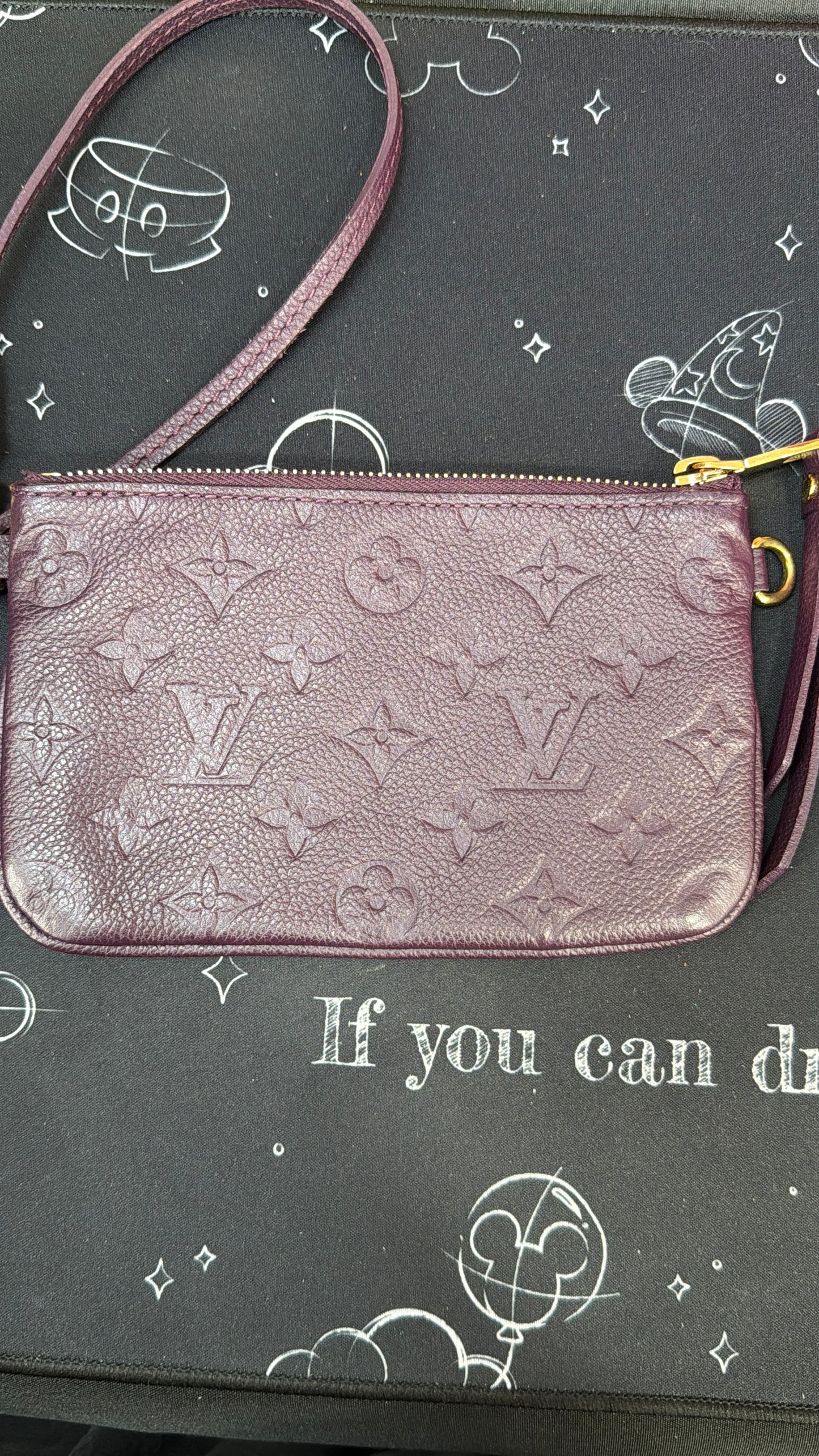 LV Aube Empreinte Zippered Wristlet (Purple)