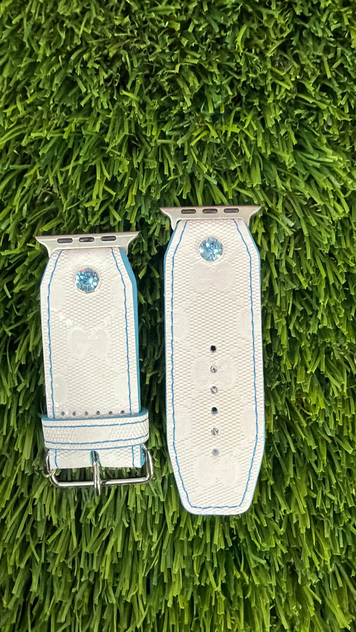 OTD-Authentic Upcycled White GG Imprime with Sky Blue