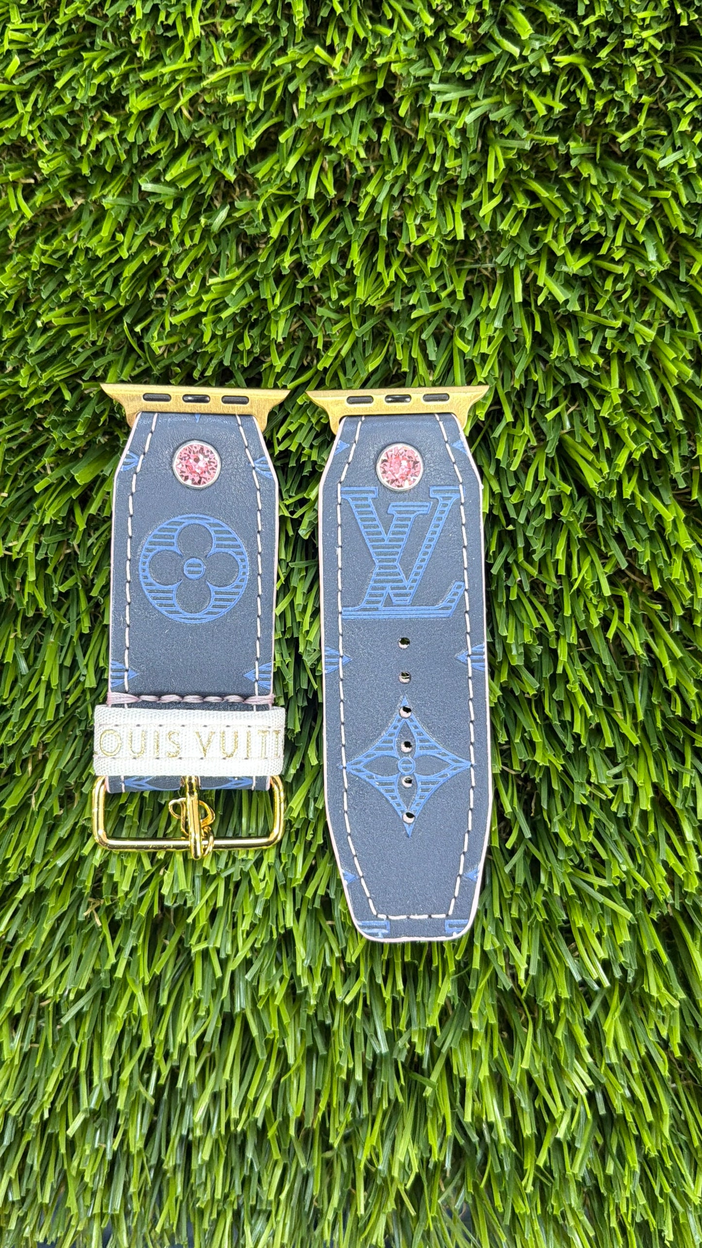 OTD-Alpha- Authentic Upcycled Rare Blue on Navy Shadow LV Monogram with Baby Pink