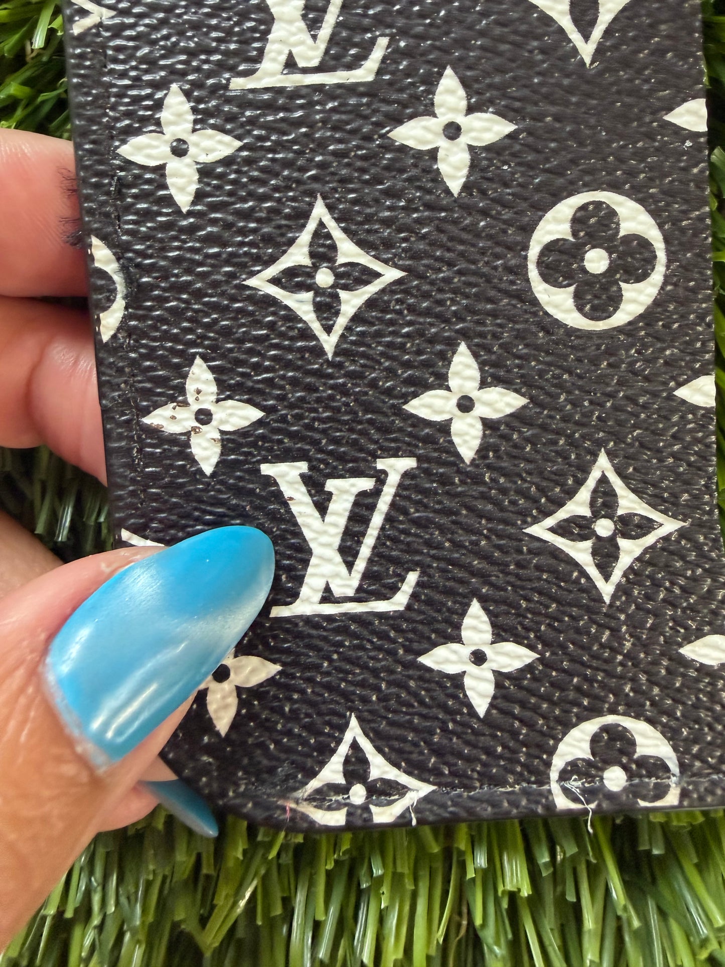 Blemished-Authentic Upcycled LV Black with White Monogram