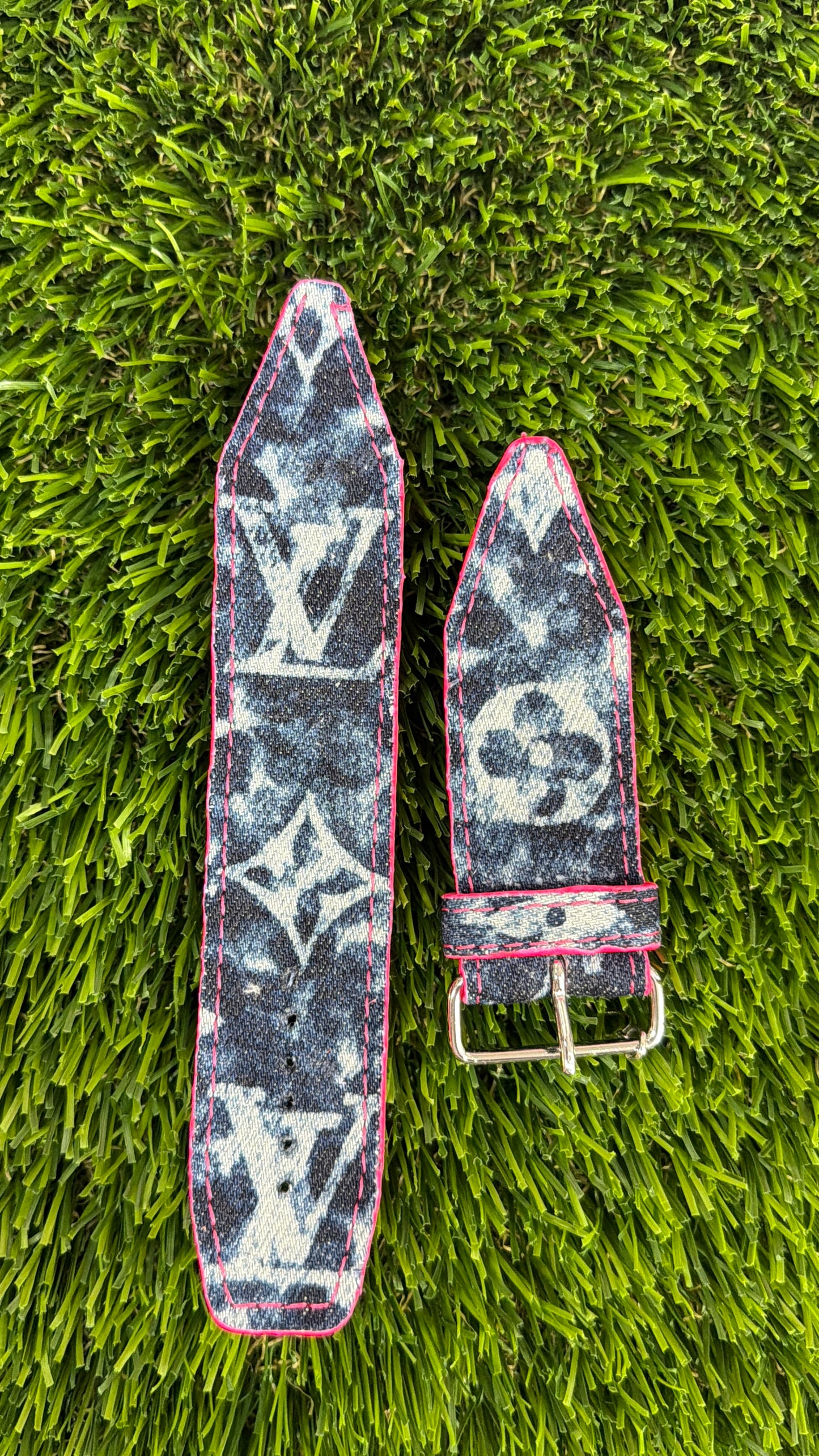 OTD-Authentic Upcycled LV Blue Denim Splash - Neon Pink