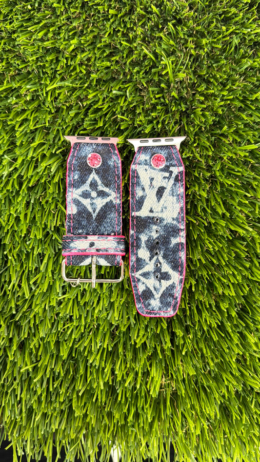 OTD-Authentic Upcycled LV Blue Denim Splash - Neon Pink