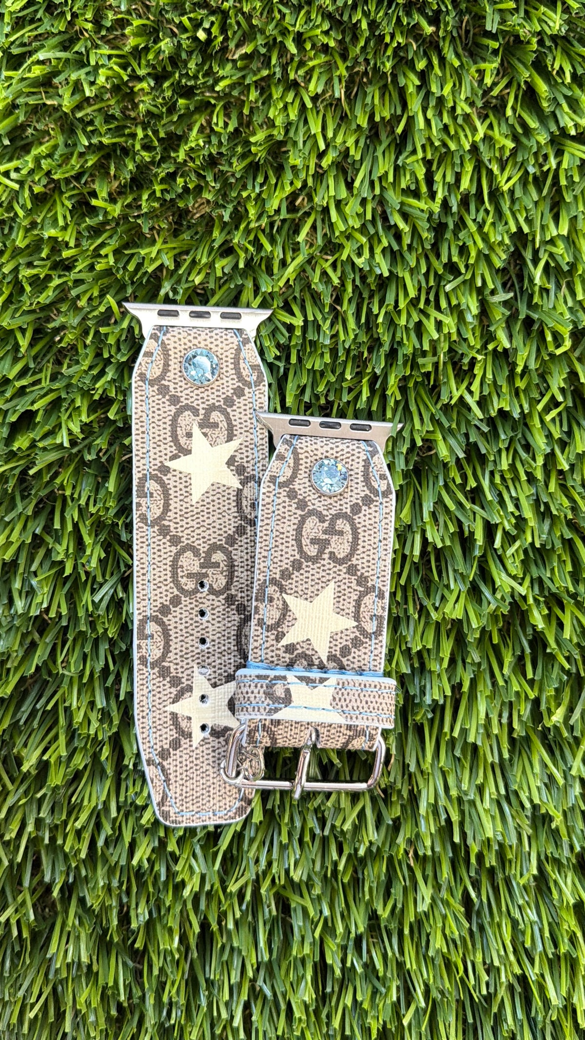 OTD-Authentic Upcycled GG Ivory Stars with Baby Blue