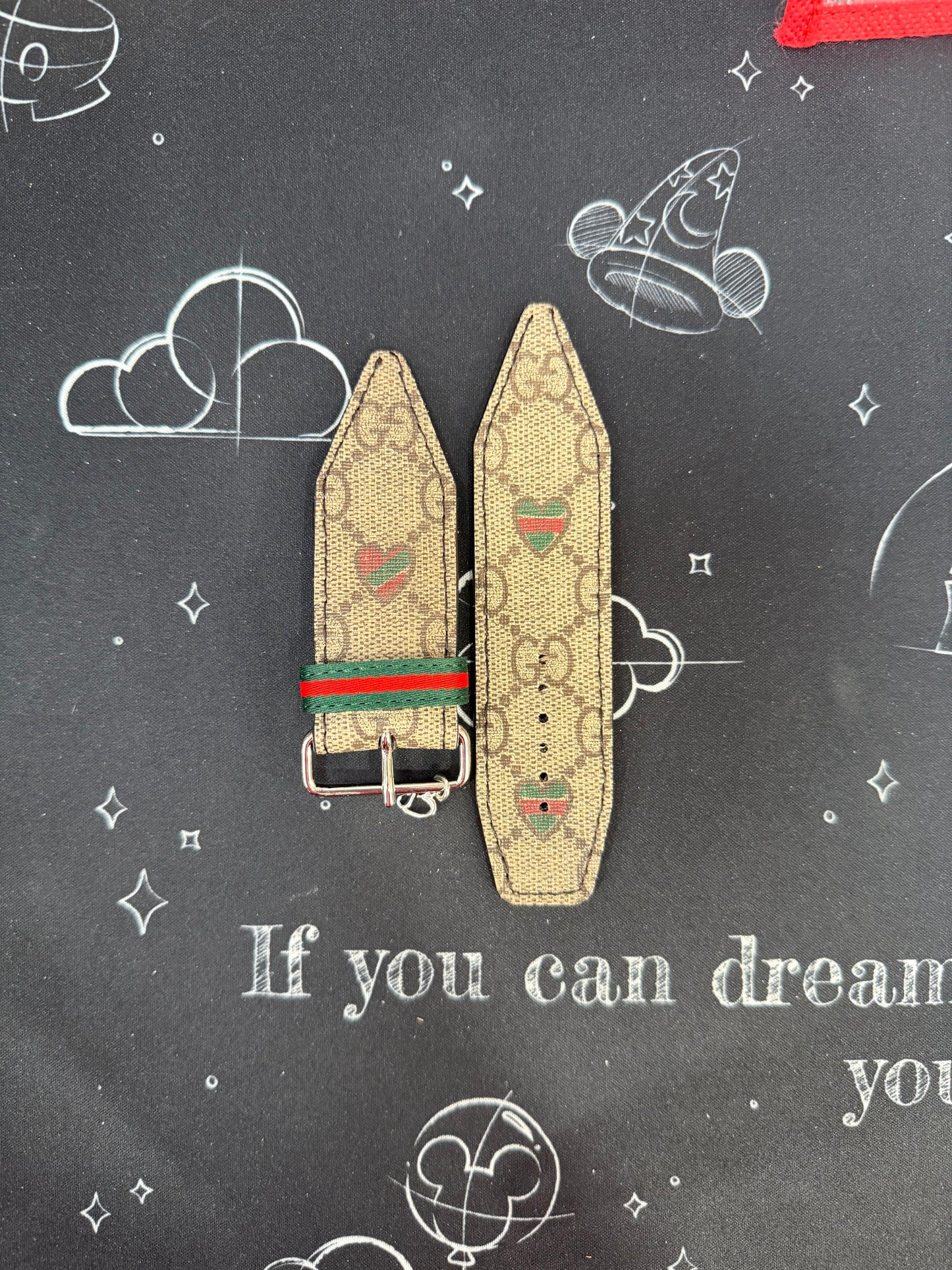 OTD- Beta- Diamond Red & Green Hearts-Authentic Upcycled Rare GG Christmas Hearts with Brown Liner