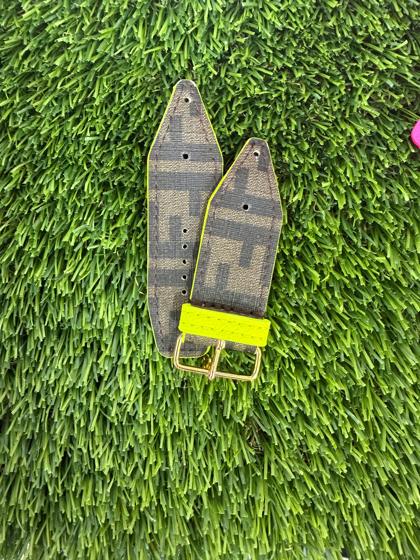 OTD-Fun Fendi Neon Yellow - Authentic Upcycled Traditional Brown Zucca Fendi