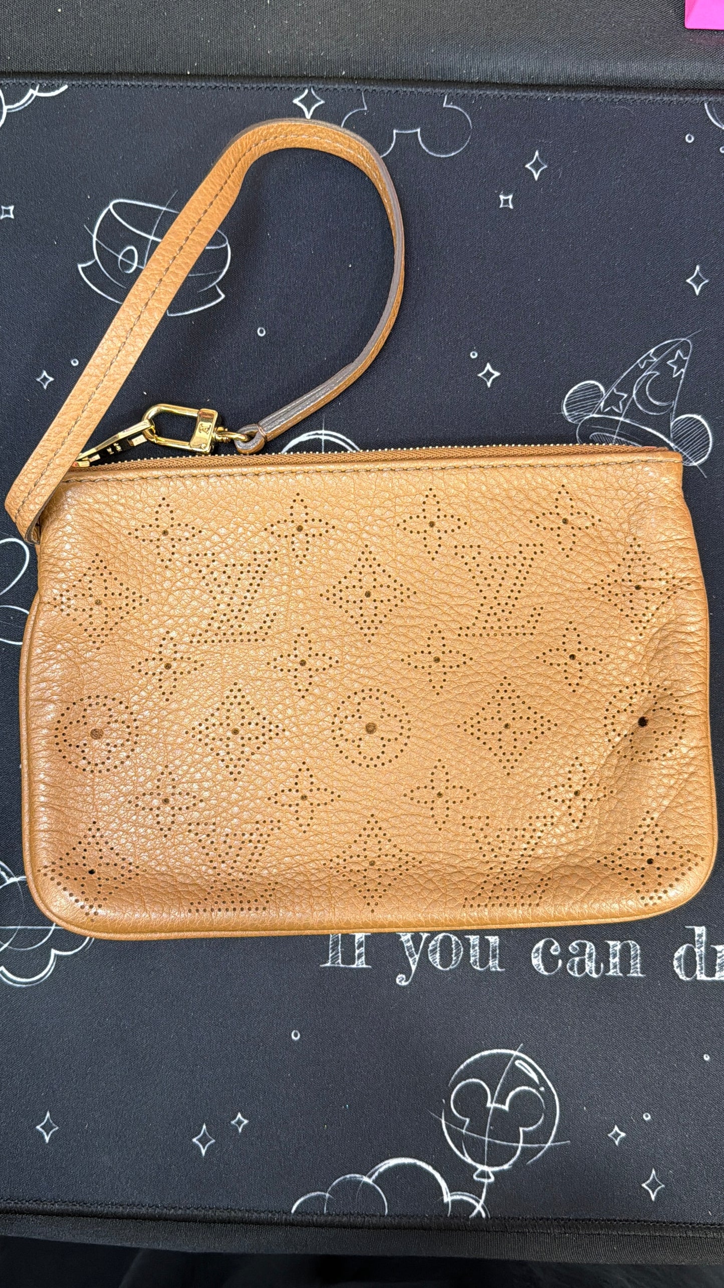 LV Cognac Mahina Zippered Wristlet