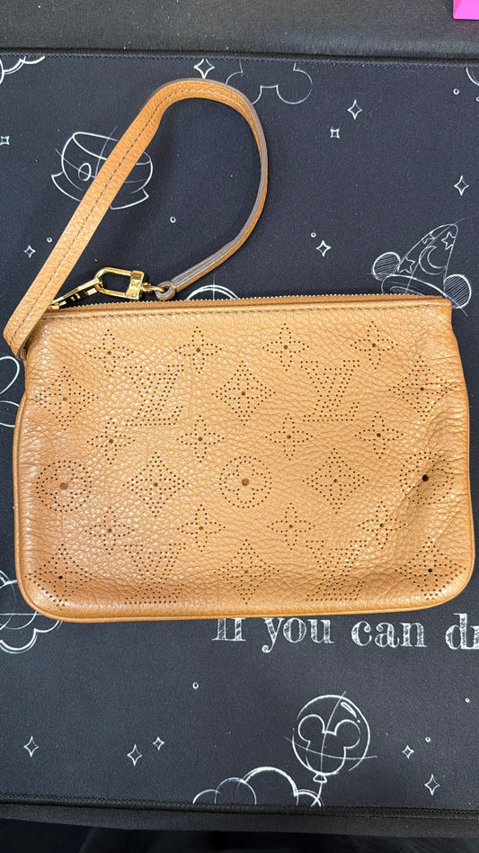 LV Cognac Mahina Zippered Wristlet