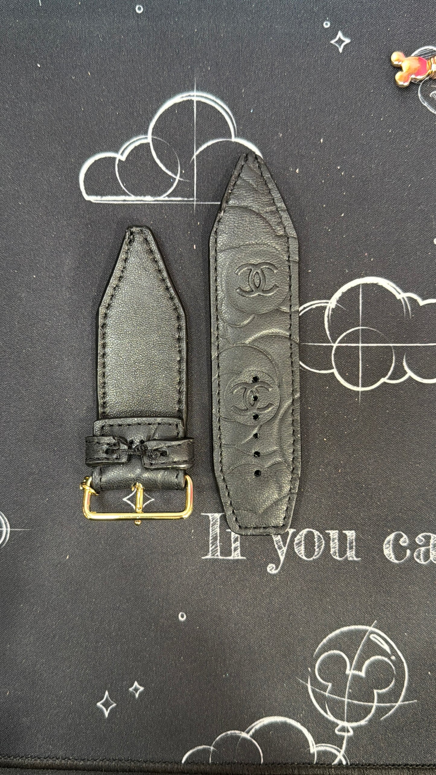 OTD-Beta-Authentic Upcycled Black Camillia Flower Leather Chanel (Double Logo)