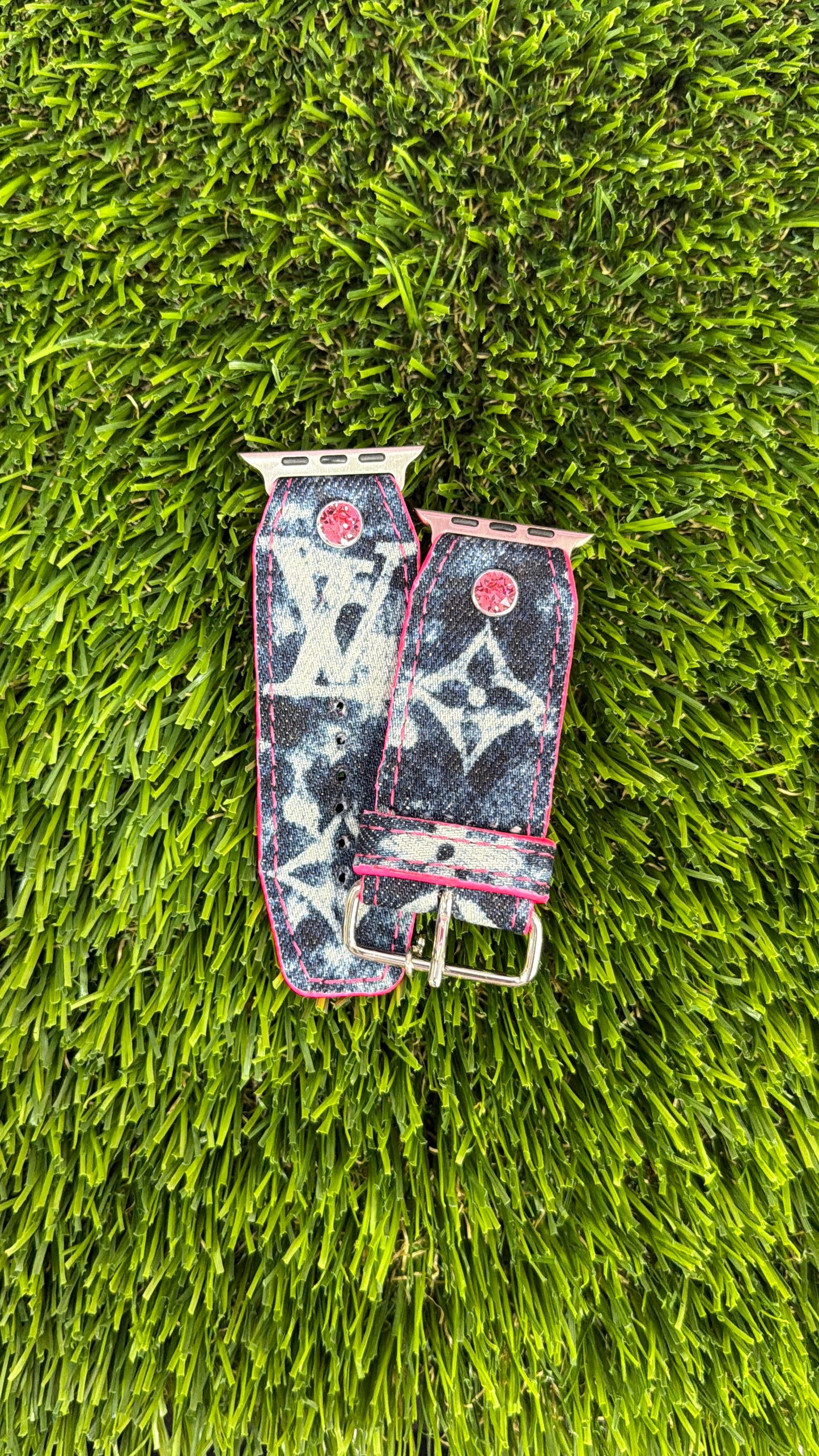 OTD-Authentic Upcycled LV Blue Denim Splash - Neon Pink