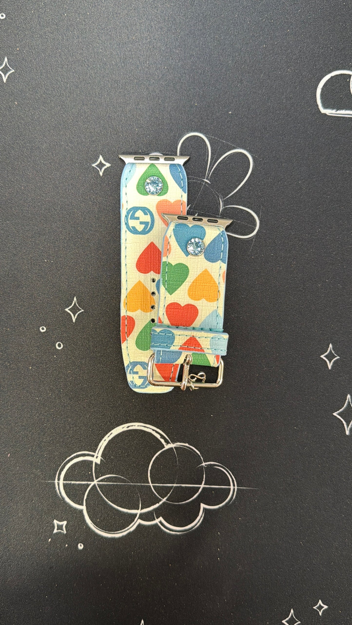 Authentic Upcycled GG Colorful Hearts on White