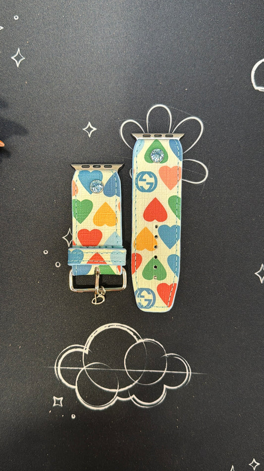 Authentic Upcycled GG Colorful Hearts on White