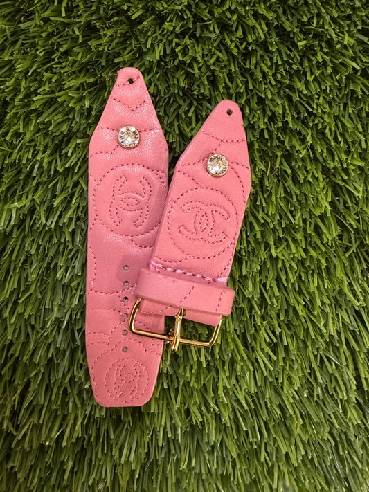 Blemished- Beta- Triple logo-Authentic Upcycled Pink Rose Stitched Leather Chanel