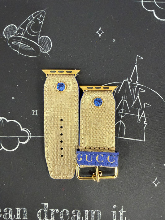 OTD-ALPHA-Diamond Cut-Authentic Upcycled Gold GG Imprime with Blue